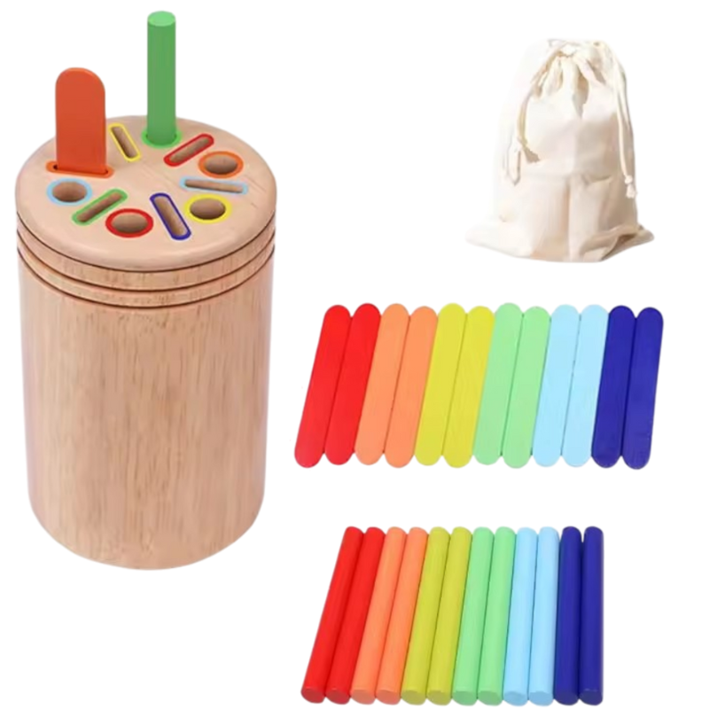 Jeu de Bâtonnets Montessori en Bois – Formes et Couleurs Dès 2 Ans
