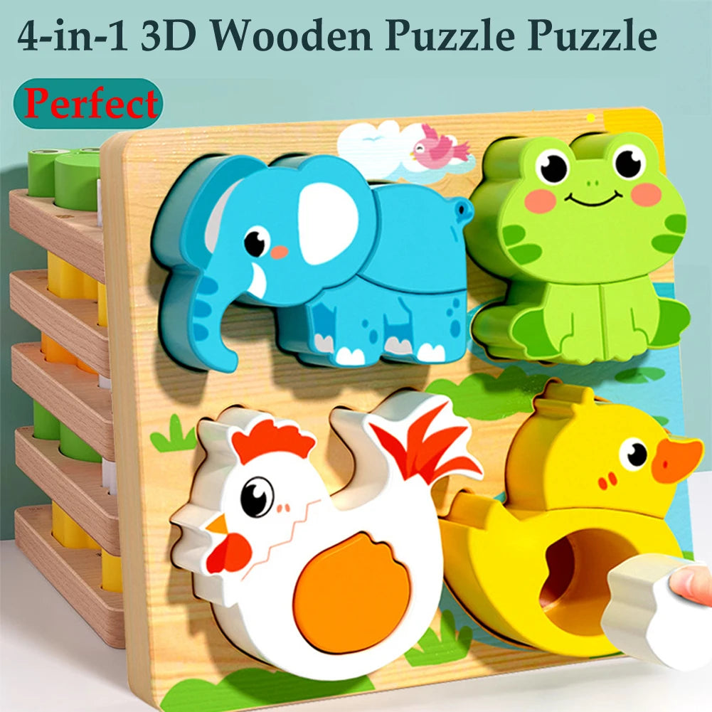 puzzle 3D animaux bois montessori 4 en 1 enfant 2 ans éveil