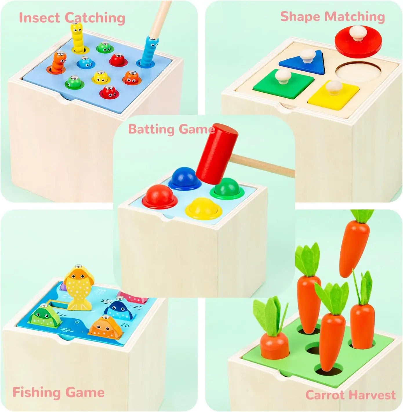 tri couleurs pêche carottes insectes montessori bois naturel 3 ans