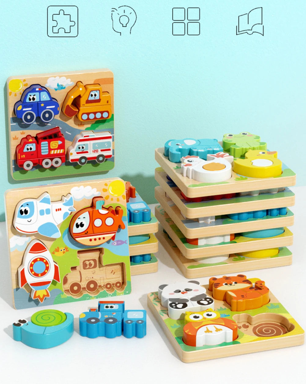 set puzzle animaux montessori bois 4 thèmes enfant 2-5 ans