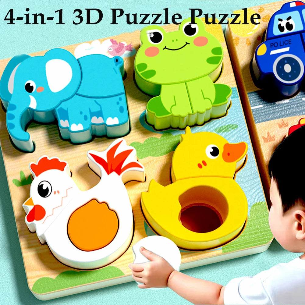 puzzle 3D bois naturel animaux forêt montessori logique enfant