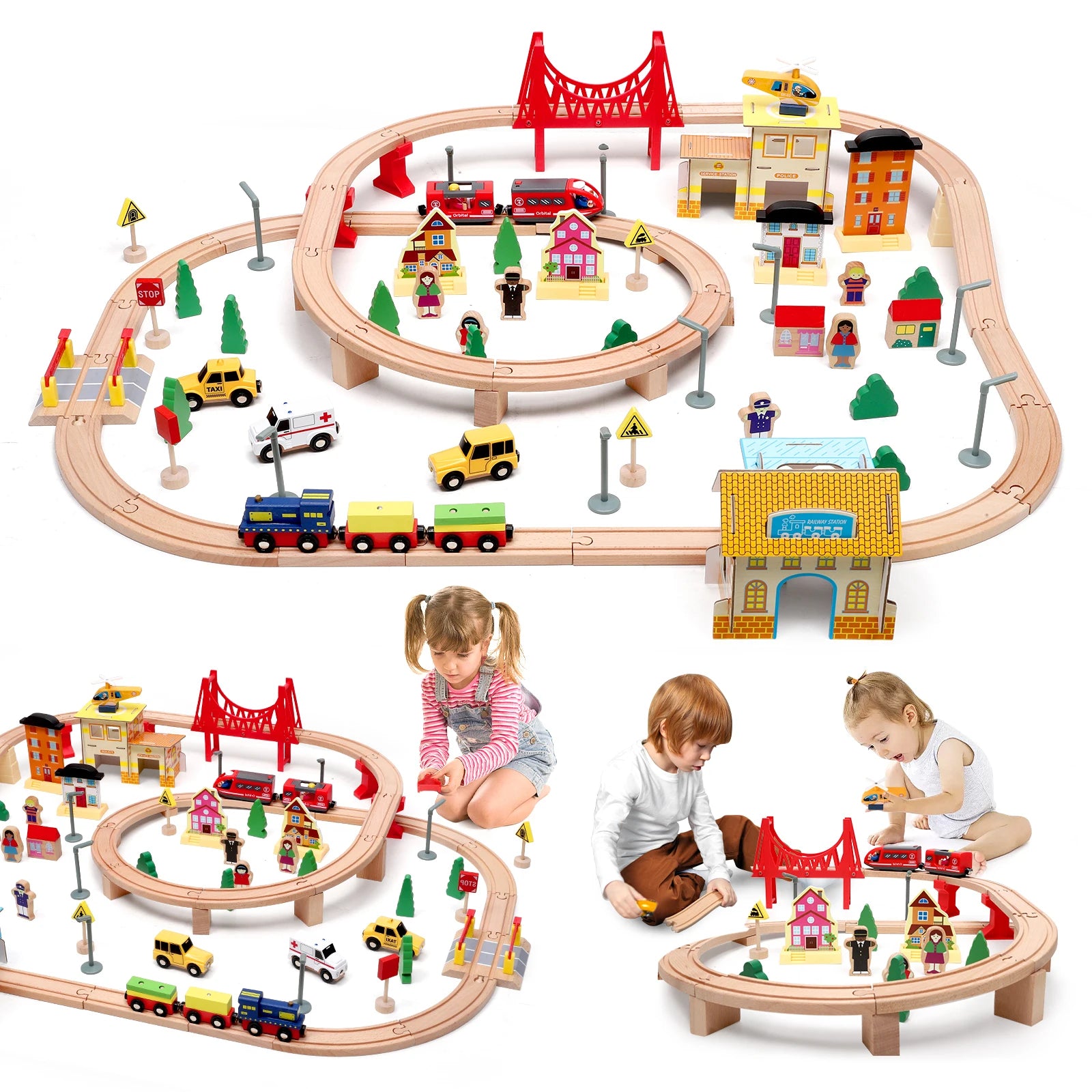 circuit train bois montessori 72 pièces enfant 4 ans imaginaire