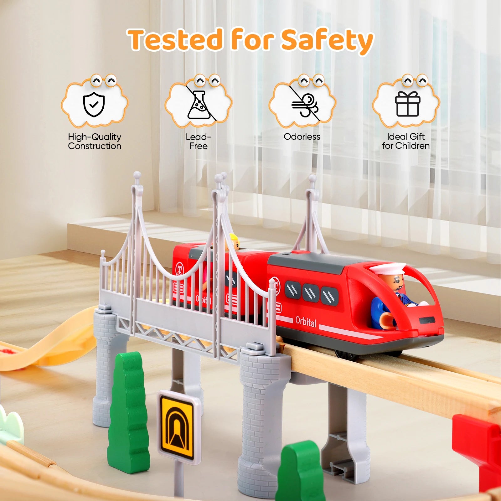 set train montessori bois 72 pièces rails wagons colorés enfant