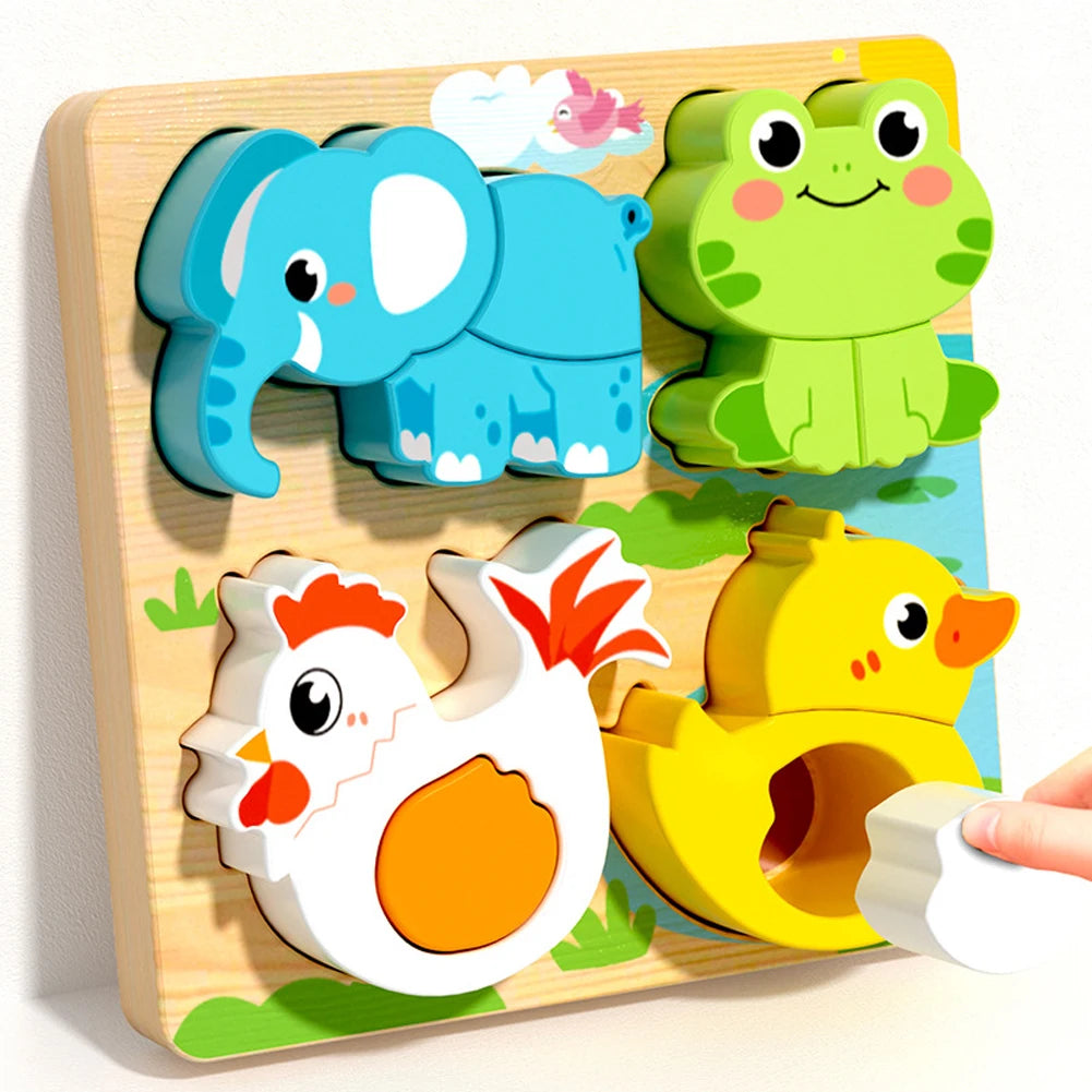  jouet montessori bois puzzle 3D animaux cadeau enfant 2 ans