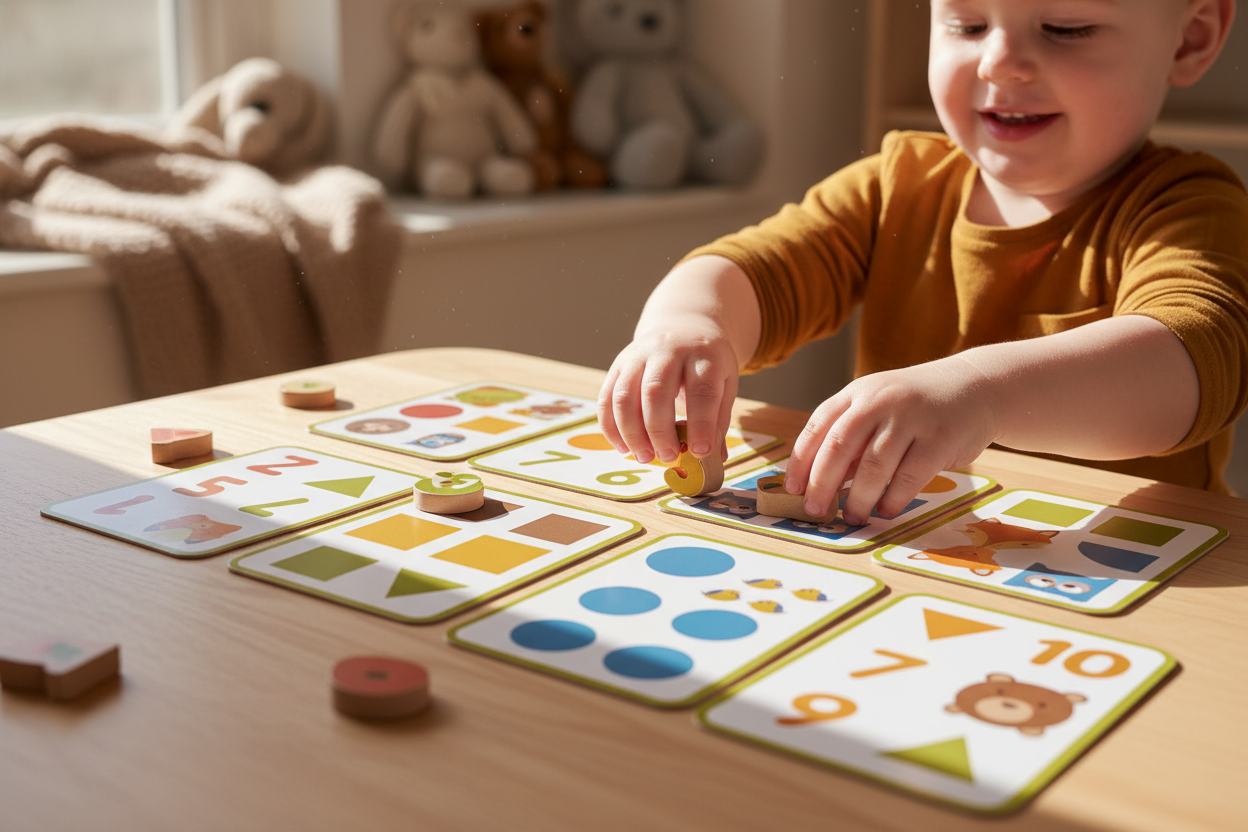 Enfant jouant avec le jeu mathématiques Montessori