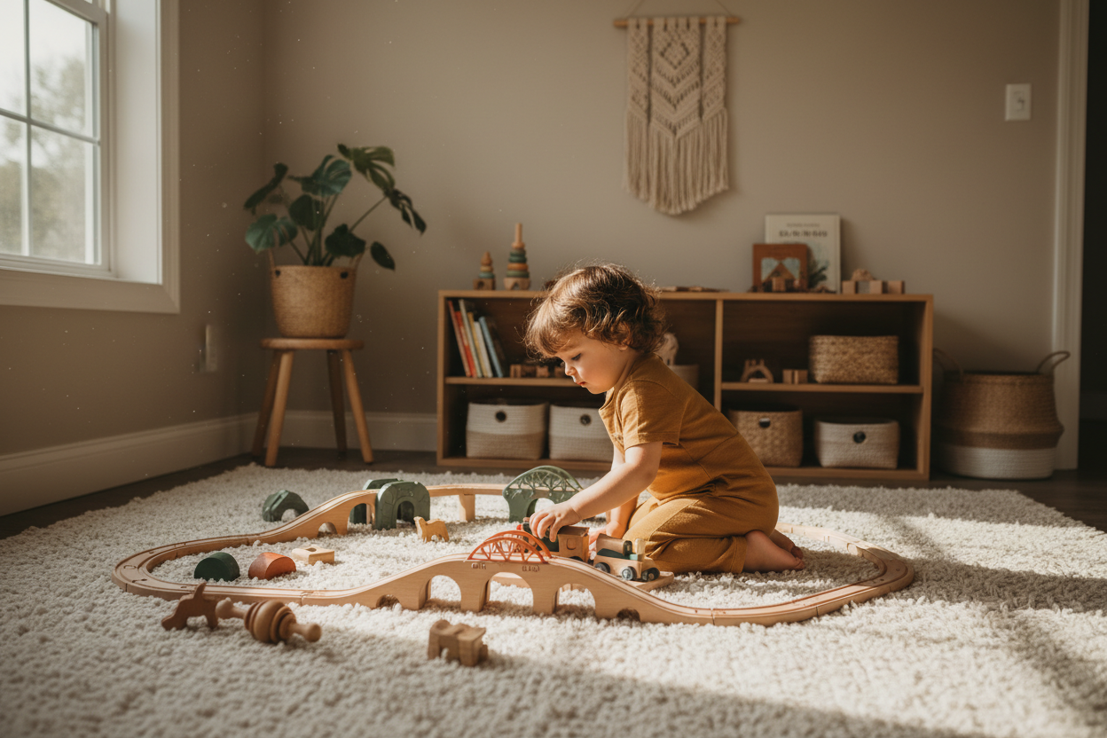 cadeau enfant 4 ans circuit train montessori bois 72 pièces éveil