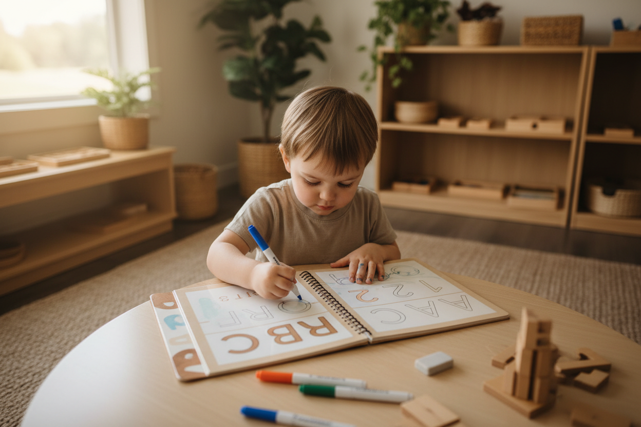 Cahier d'Écriture Montessori Réutilisable – Lettres et Chiffres Dès 3 Ans